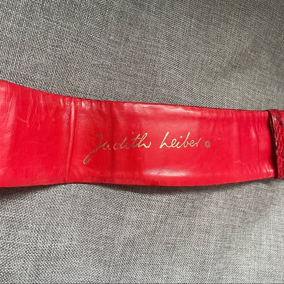 VTG Judith Leiber Red Snakeskin Adjustable Leather Belt - Picture 6 of 15